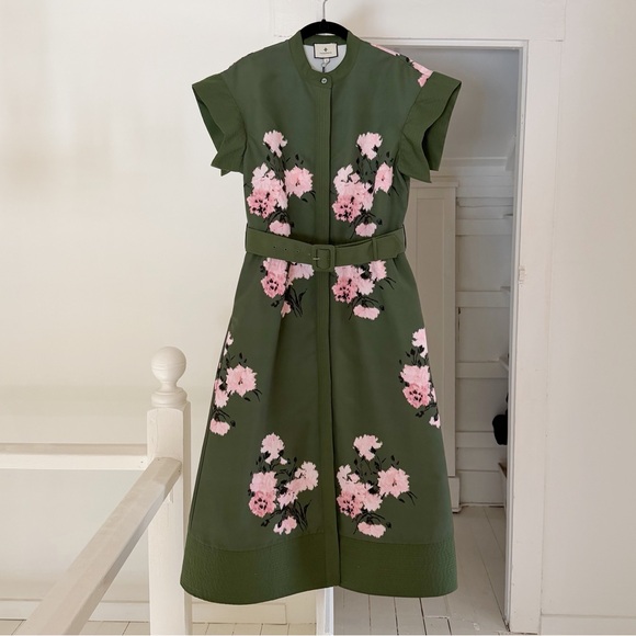 Tuckernuck Olive and Pressed Powder Floral Chloe Midi Shirt Dress NWT - Picture 12 of 16